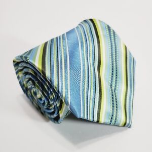 555 Blue & Green Stripe Men's Silk Neck Tie 62x4" Jacquard Fabric